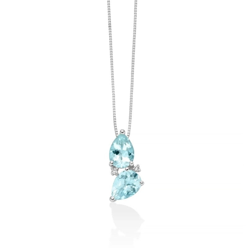 Collana Miluna Oro Bianco con Doppia Acquamarina a Goccia e Diamanti
