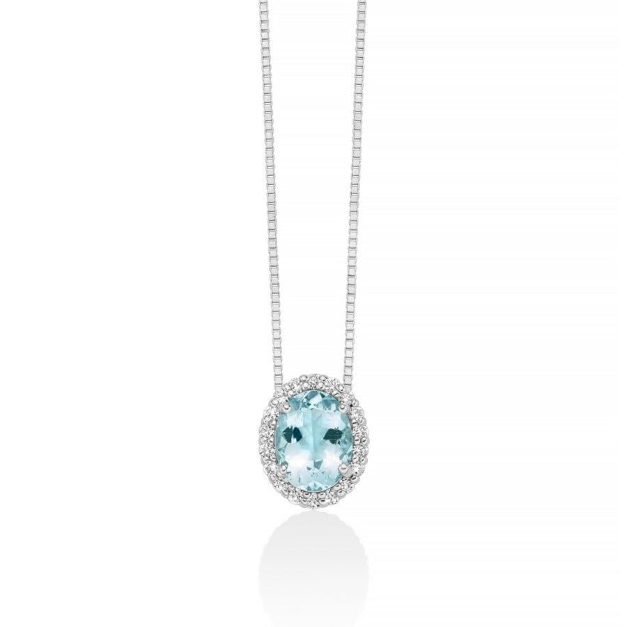 Collana MILUNA Oro Bianco Acquamarina Ovale e Diamanti