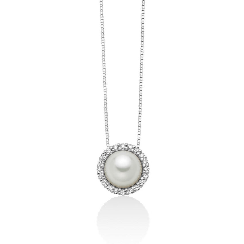 Collana Miluna in Oro Bianco con Pendente Perla Diamanti