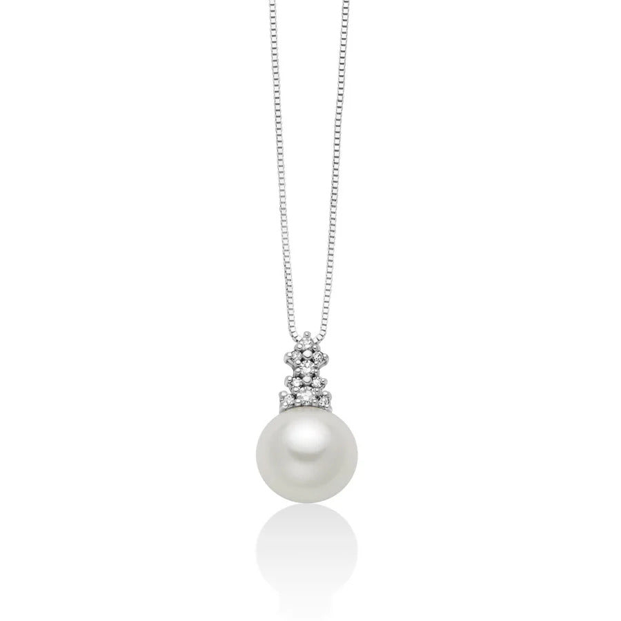 Collana Miluna in Oro Bianco con Pendente Perla e Diamanti