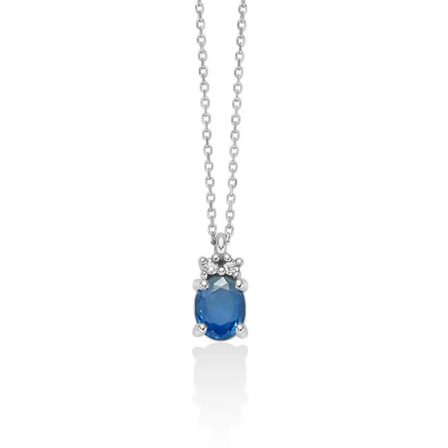 Collana Miluna Oro bianco 9k con Zaffiro Blu ovale e Diamanti