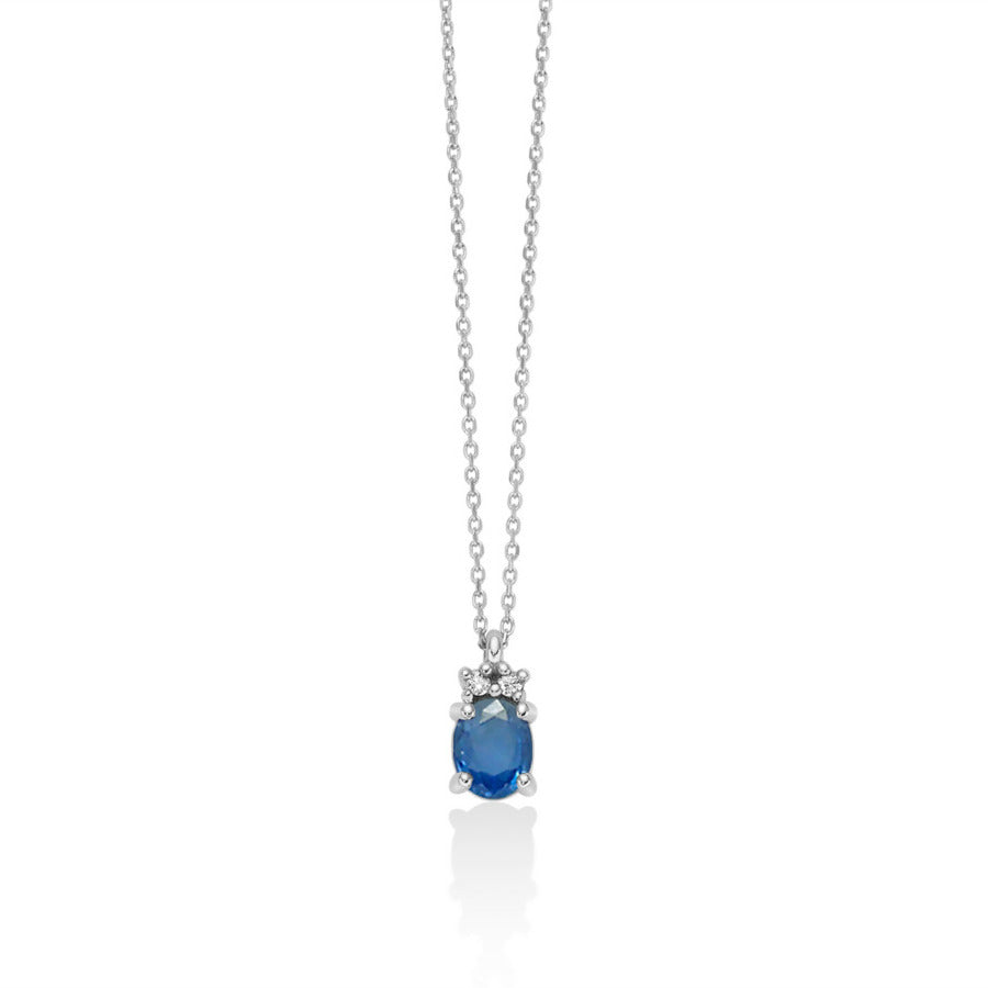 Collana Miluna Oro bianco 9k con Zaffiro Blu ovale e Diamanti