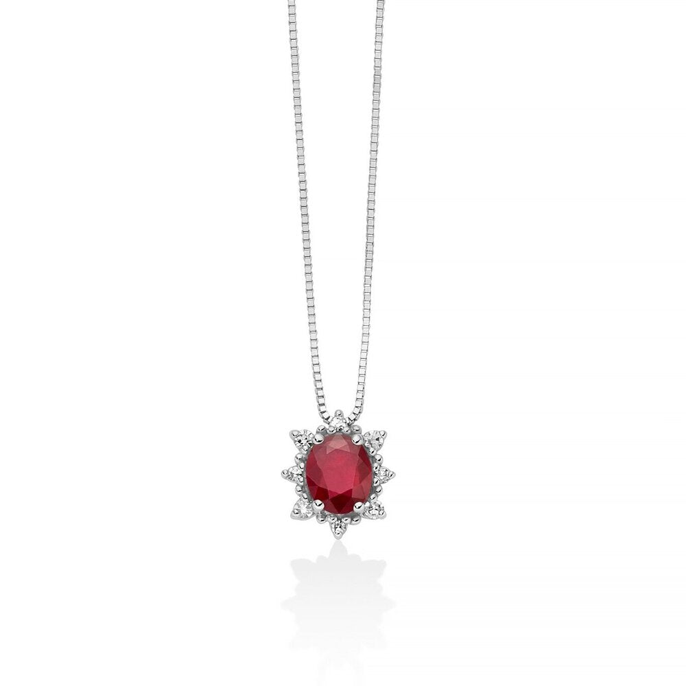 Collana Miluna Oro Bianco con Rubino ovale e Diamanti