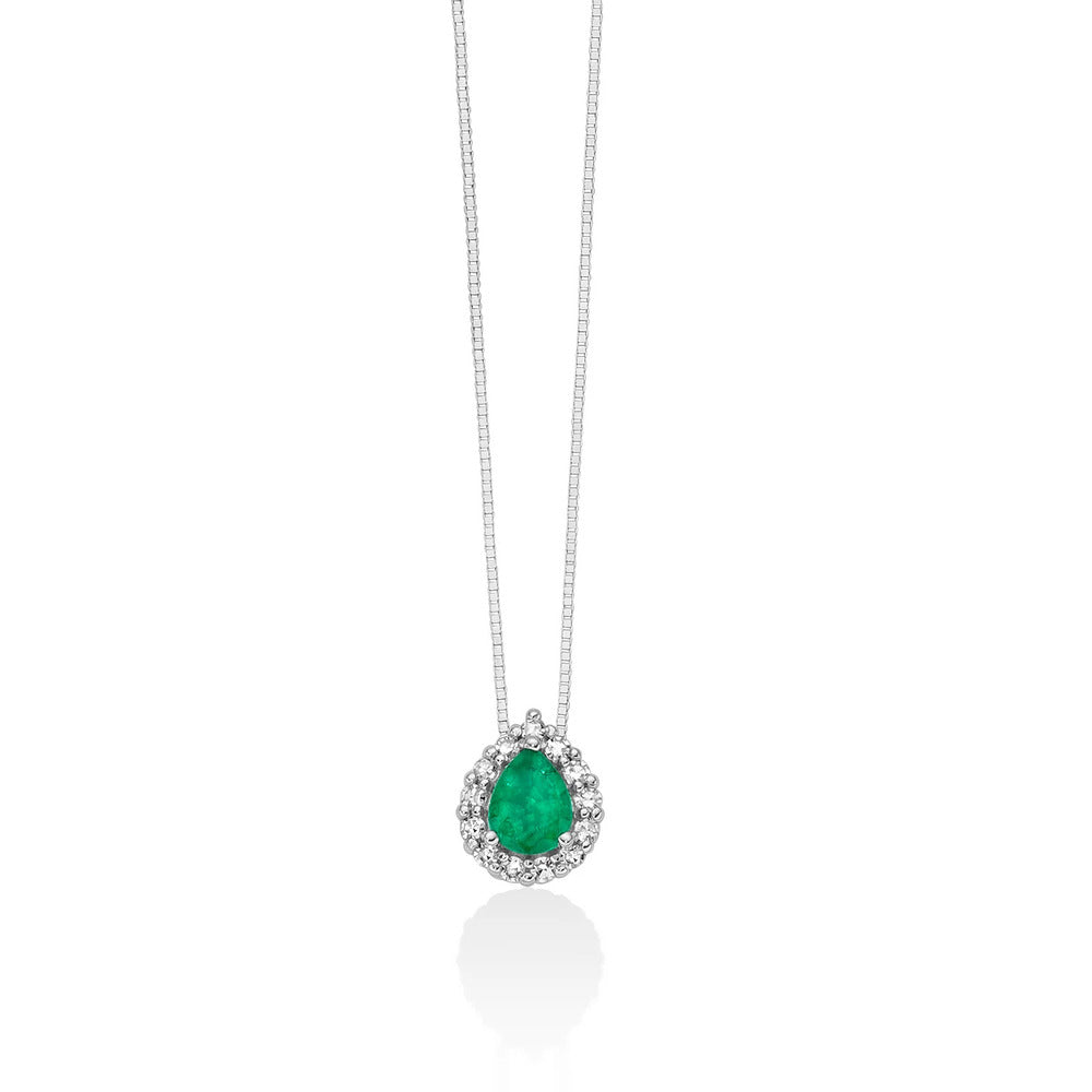 Collana MILUNA Oro Bianco, Smeraldo e Diamanti