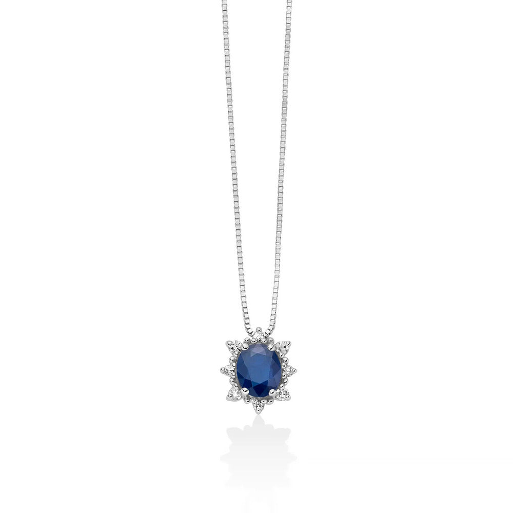 Collana Miluna Oro bianco con Zaffiro Blu ovale e Diamanti
