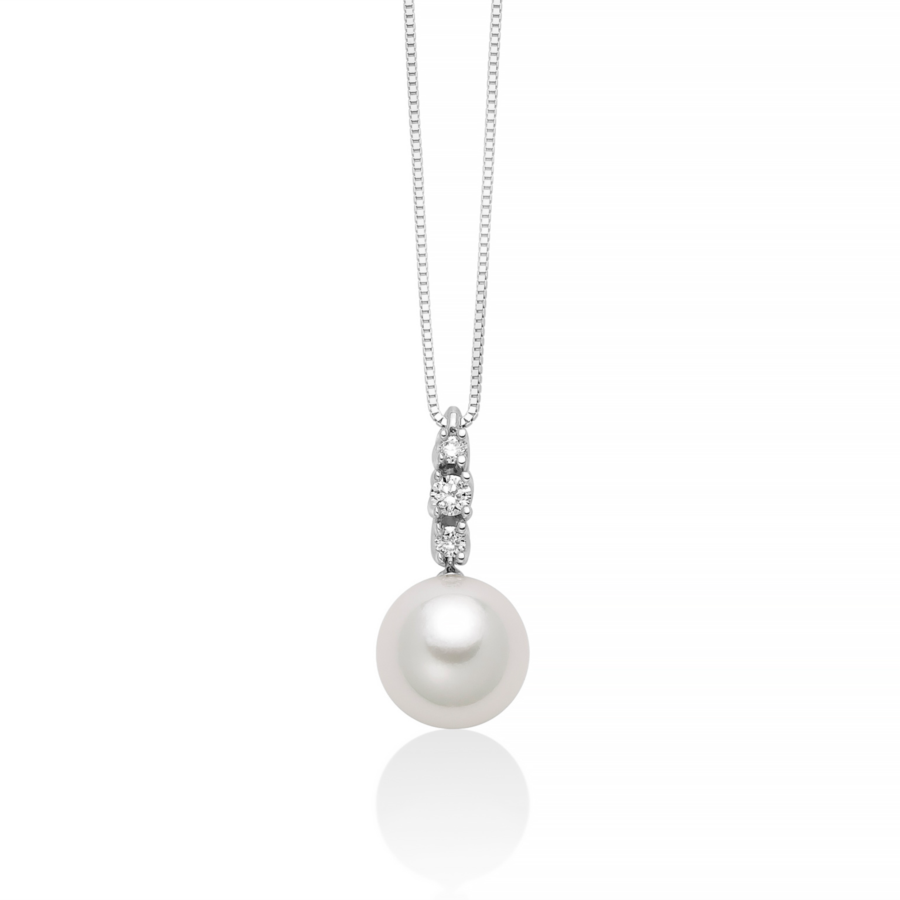 Collana Miluna in Oro Bianco con Pendente Perla e Diamanti