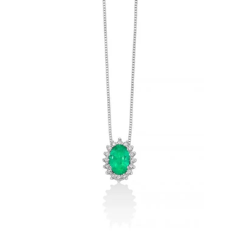 Collana Miluna Oro Diamanti e Smeraldo ovale
