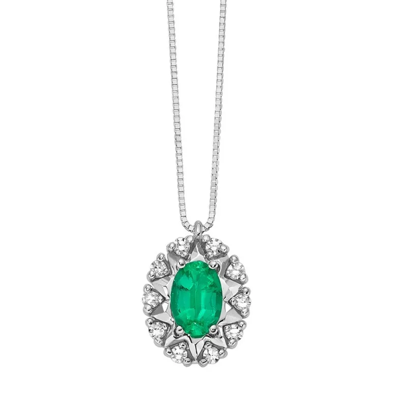 Collana MILUNA Oro Bianco, Diamanti e Smeraldo
