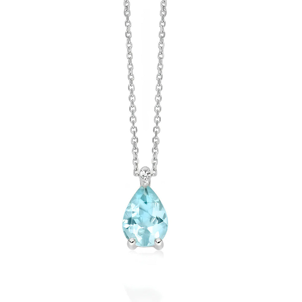 Collana Miluna Oro Bianco con Acquamarina a Goccia e Diamante