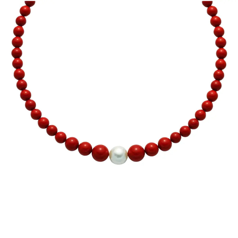 Collana MILUNA Terra e Mare Perla Oriente e Agglomerato rosso