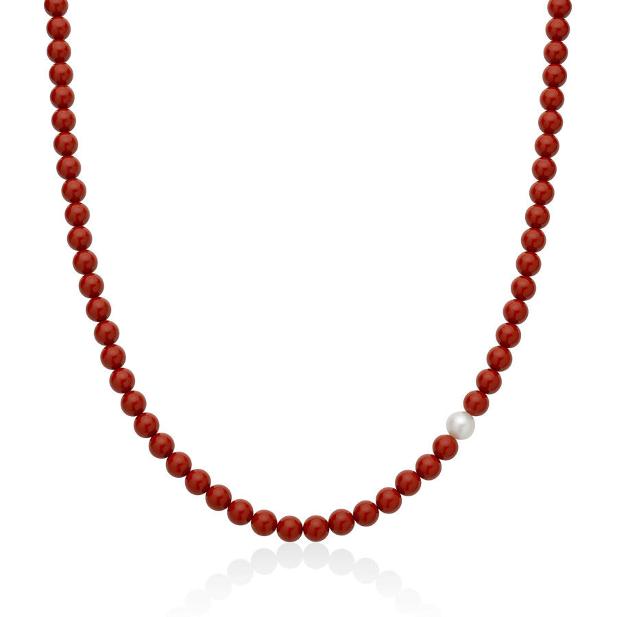 Collana MILUNA Perle Colore Corallo Rosso e Perla Bianca