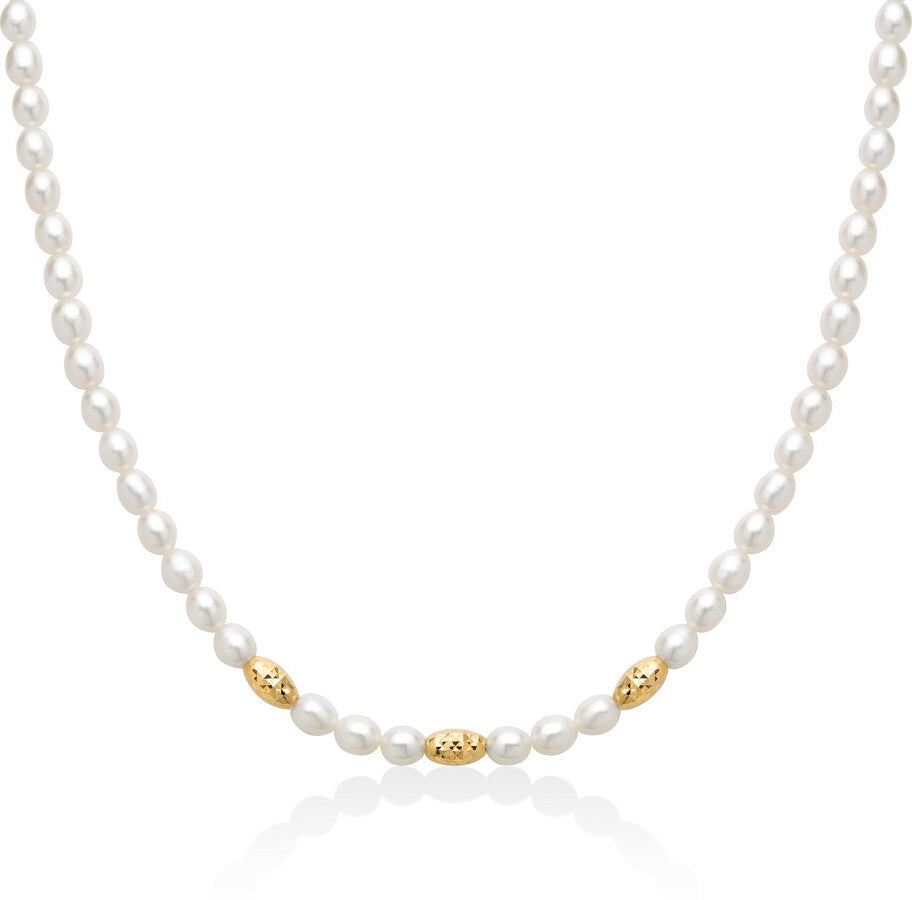 Collana Miluna Pepite di Perle riso con elementi Argento dorato diamantato