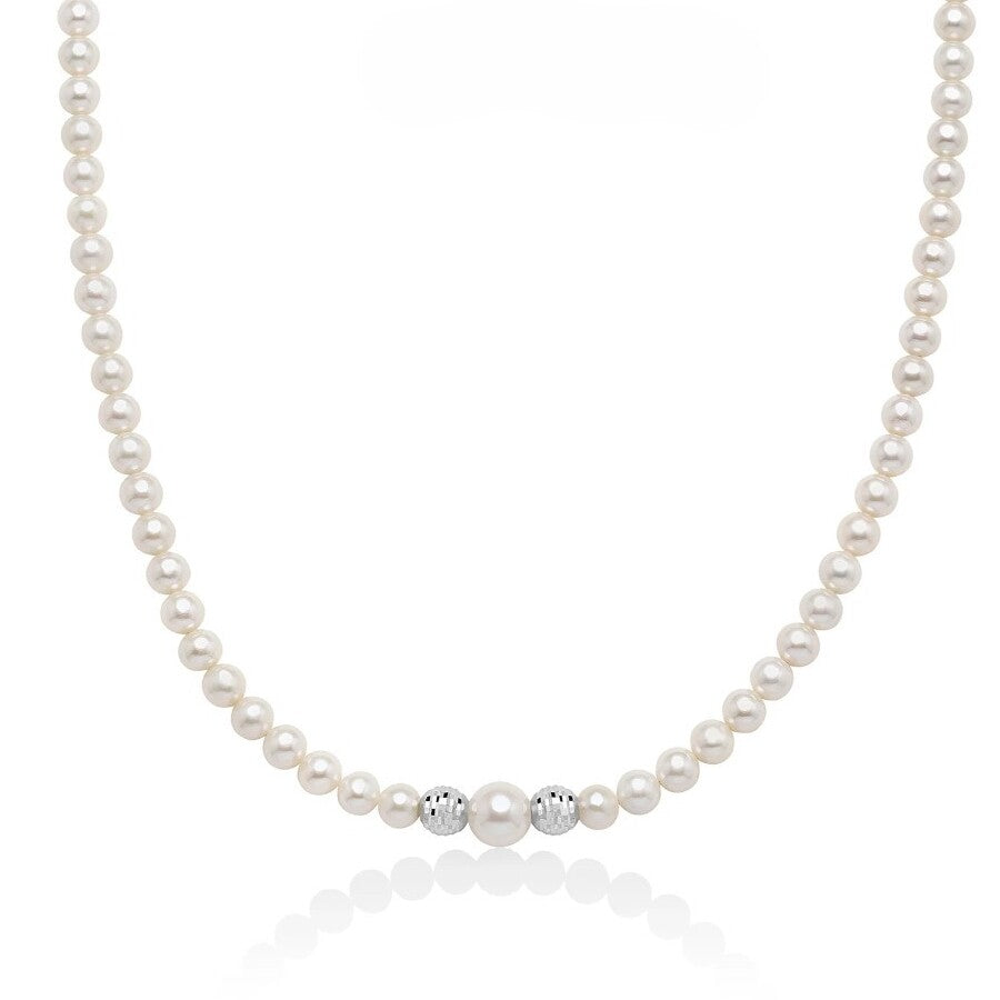 Collana Miluna Perle Oriente e Sfere diamantate in Oro bianco 9k