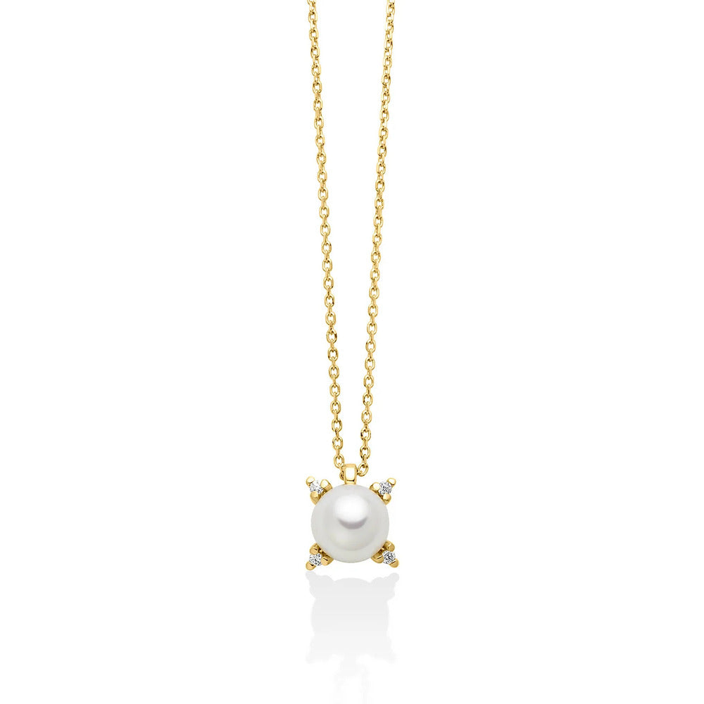 Collana Miluna Oro Giallo con Perla Oriente e Diamanti