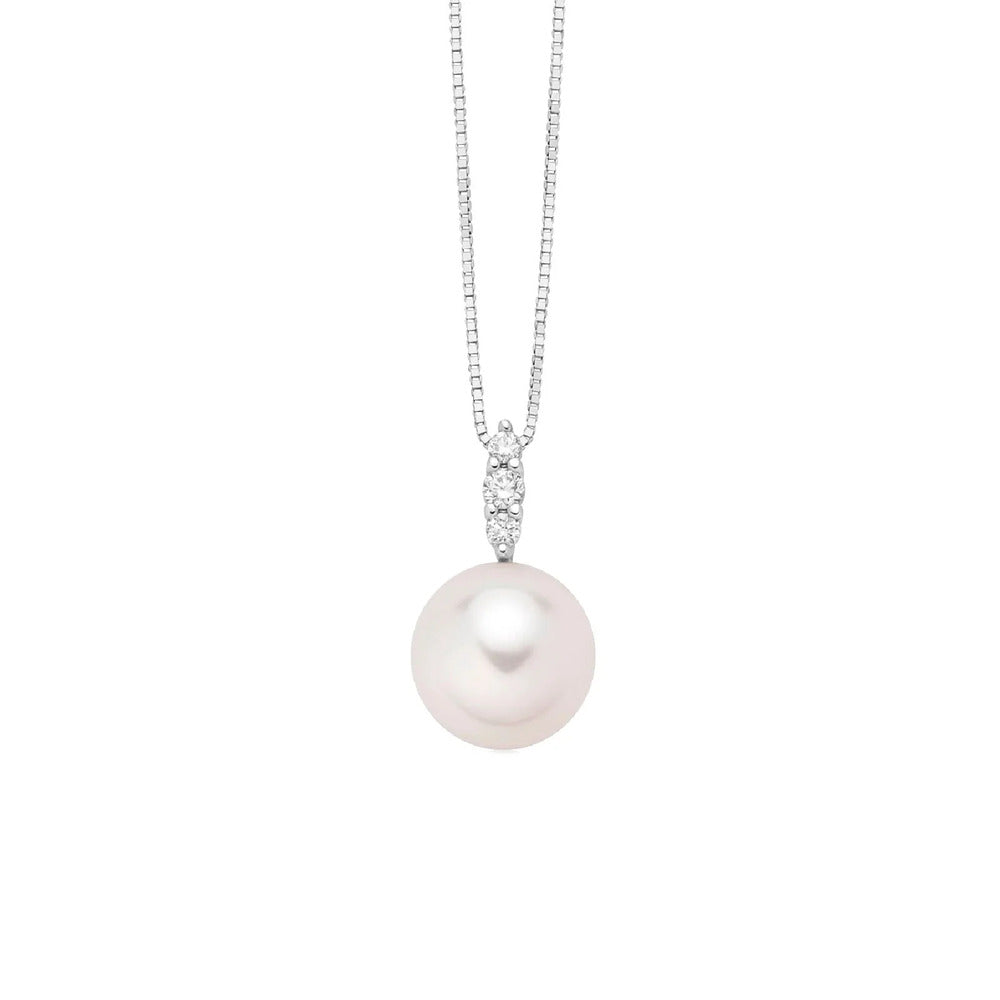 Collana NIMEI Oro Bianco con Perla Akoya e Diamanti
