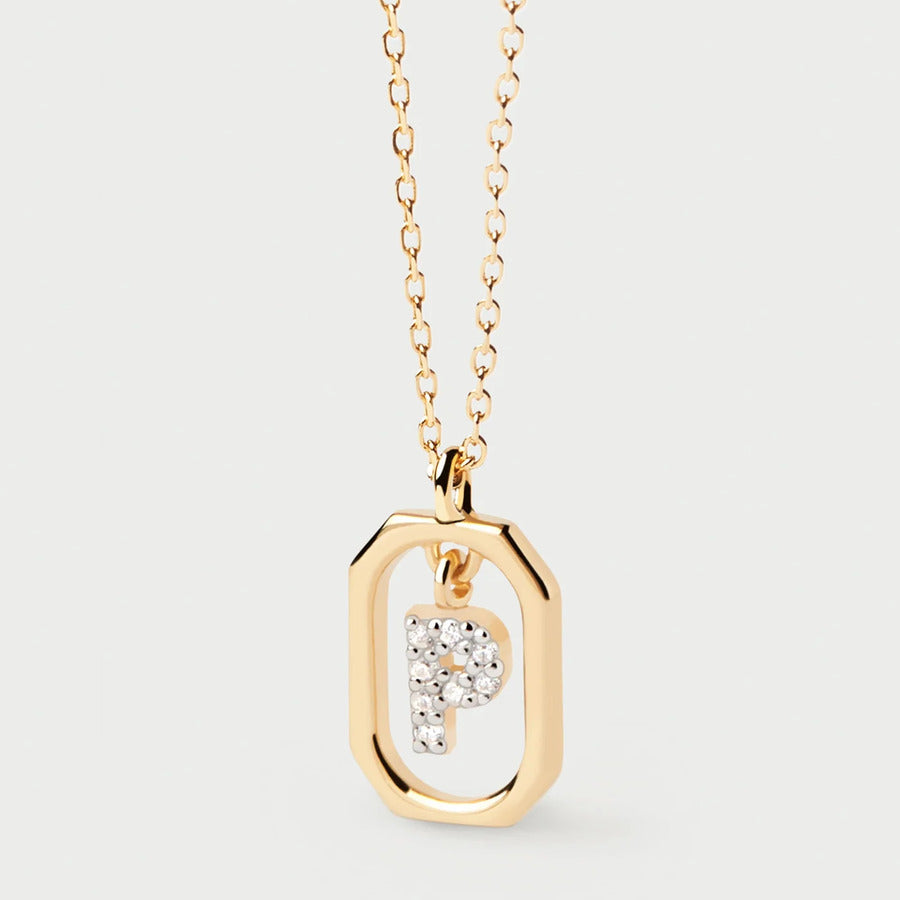 Collana PDPAOLA Pendente Lettera P Argento dorato e Zirconi