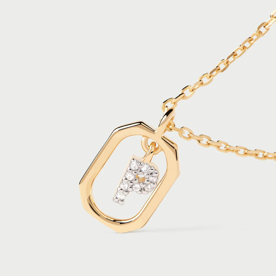 Collana PDPAOLA Pendente Lettera P Argento dorato e Zirconi