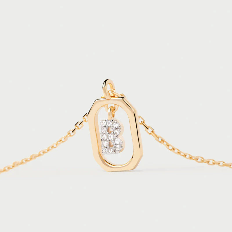Collana PDPAOLA Pendente Lettera B Argento dorato e Zirconi