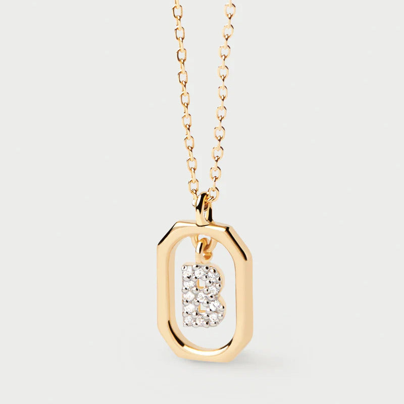 Collana PDPAOLA Pendente Lettera B Argento dorato e Zirconi