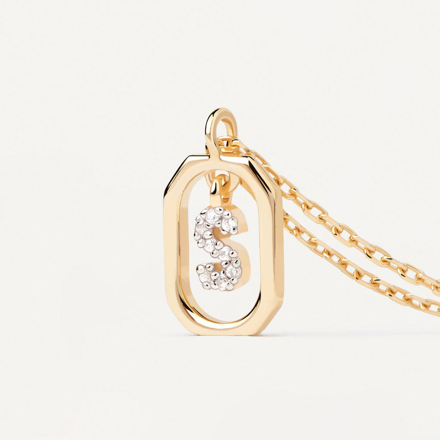 Collana PDPAOLA Pendente Lettera S Argento dorato e Zirconi