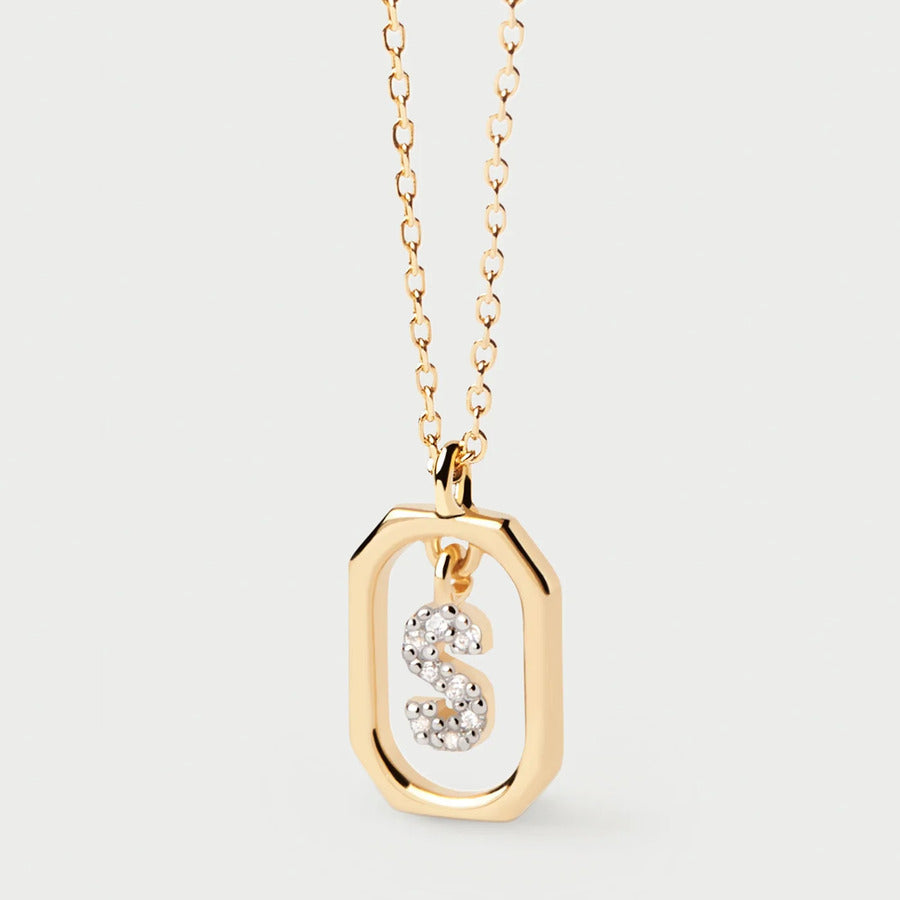 Collana PDPAOLA Pendente Lettera S Argento dorato e Zirconi