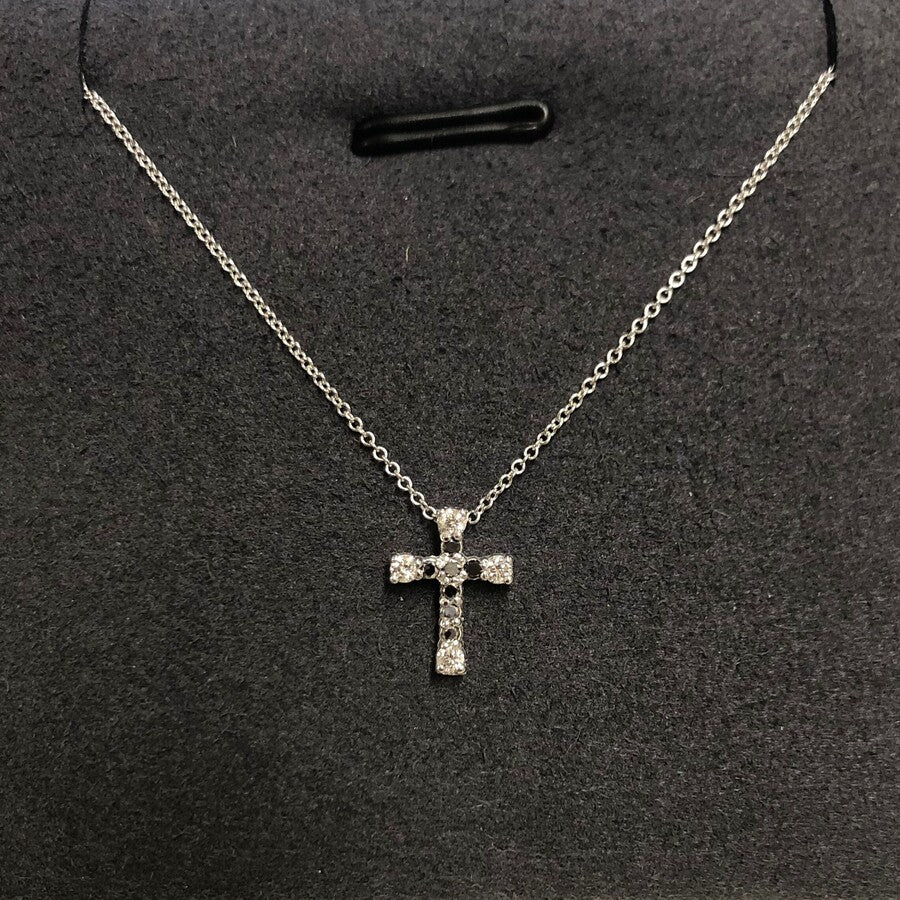 Collana con Pendente Croce LELUNE Oro e Diamanti Bianchi e Neri