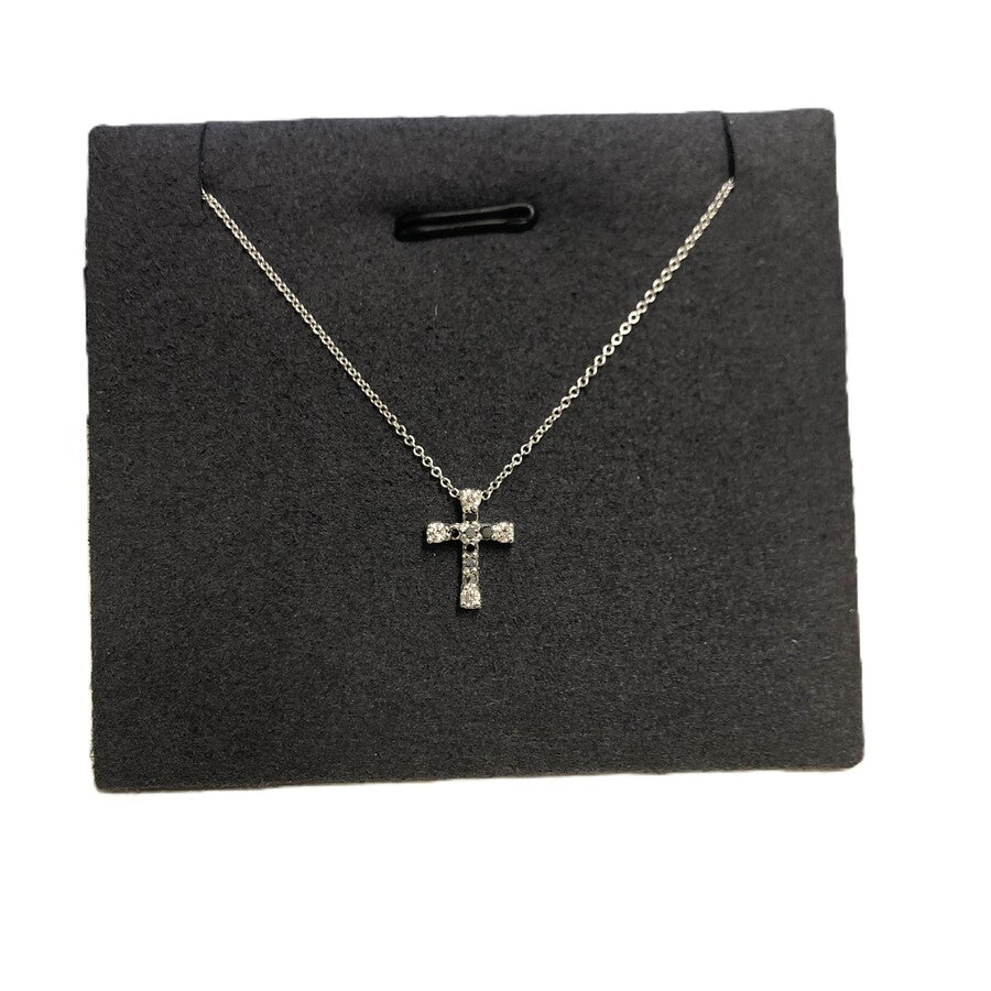 Collana con Pendente Croce LELUNE Oro e Diamanti Bianchi e Neri