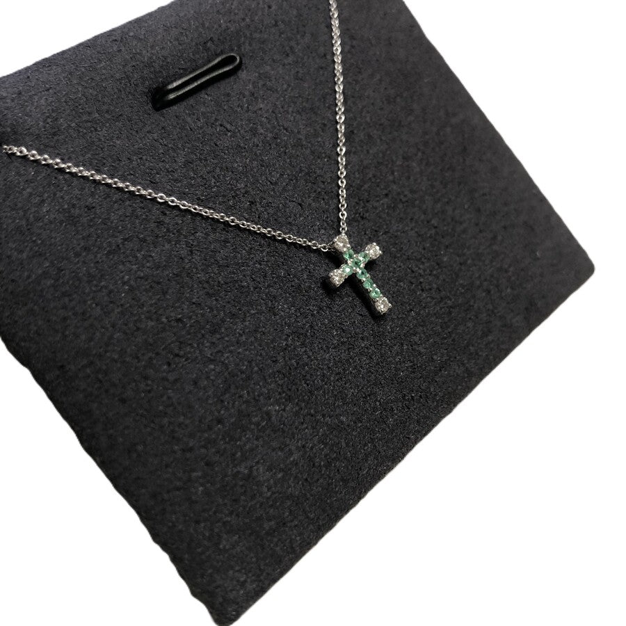 Collana con Pendente Croce LELUNE Oro e Diamanti e Smeraldi