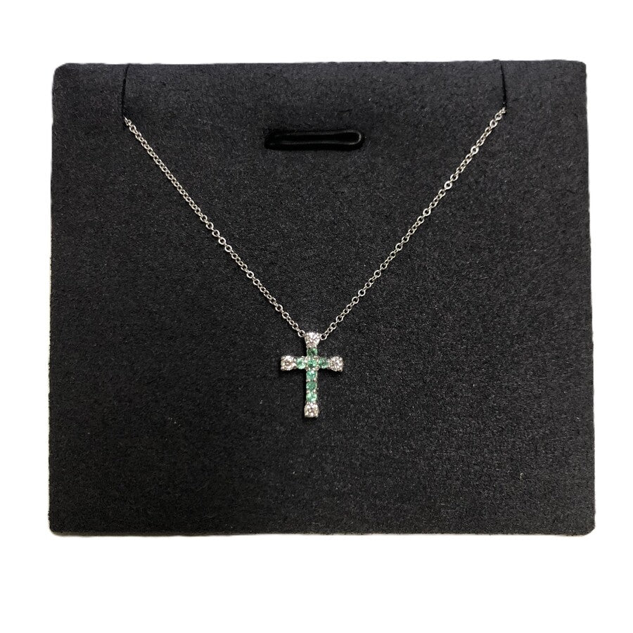 Collana con Pendente Croce LELUNE Oro e Diamanti e Smeraldi