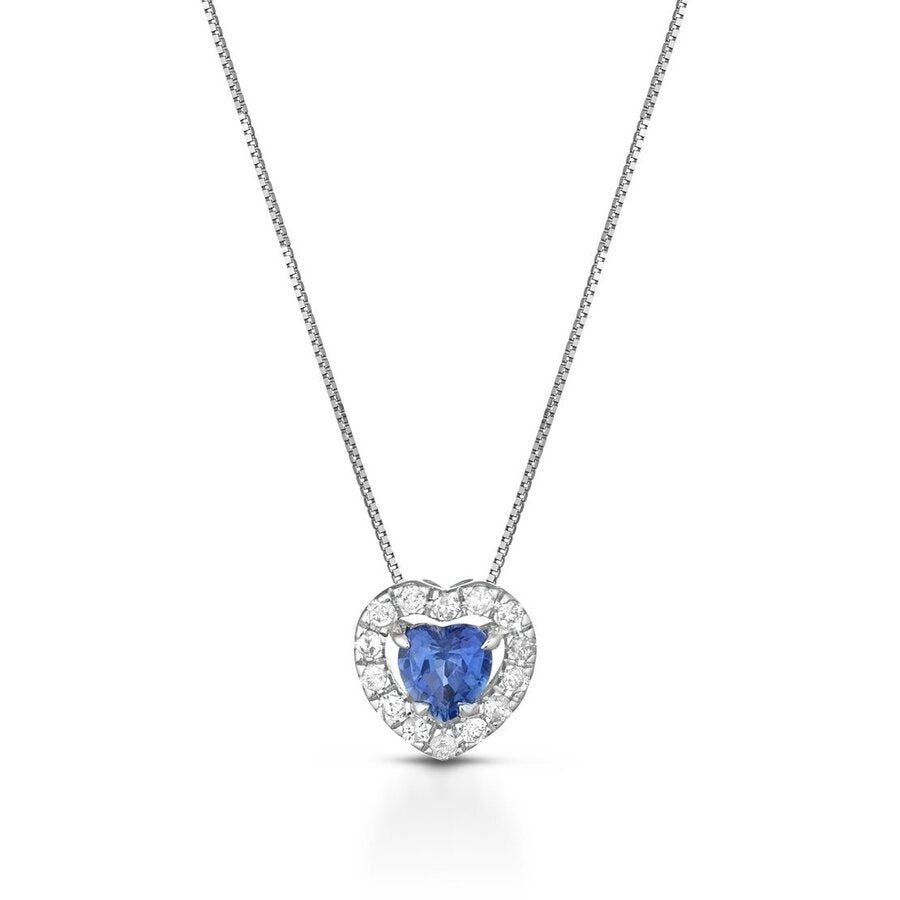 Collana LELUNE Pendente Cuore Oro, Diamanti e Zaffiro