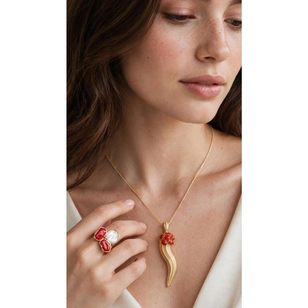 Collana Pendente SOARA in Argento Dorato e Corallo Dorato