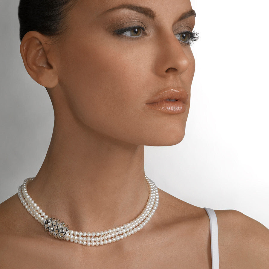 Collana NIMEI Tre fili Perle e Diamanti