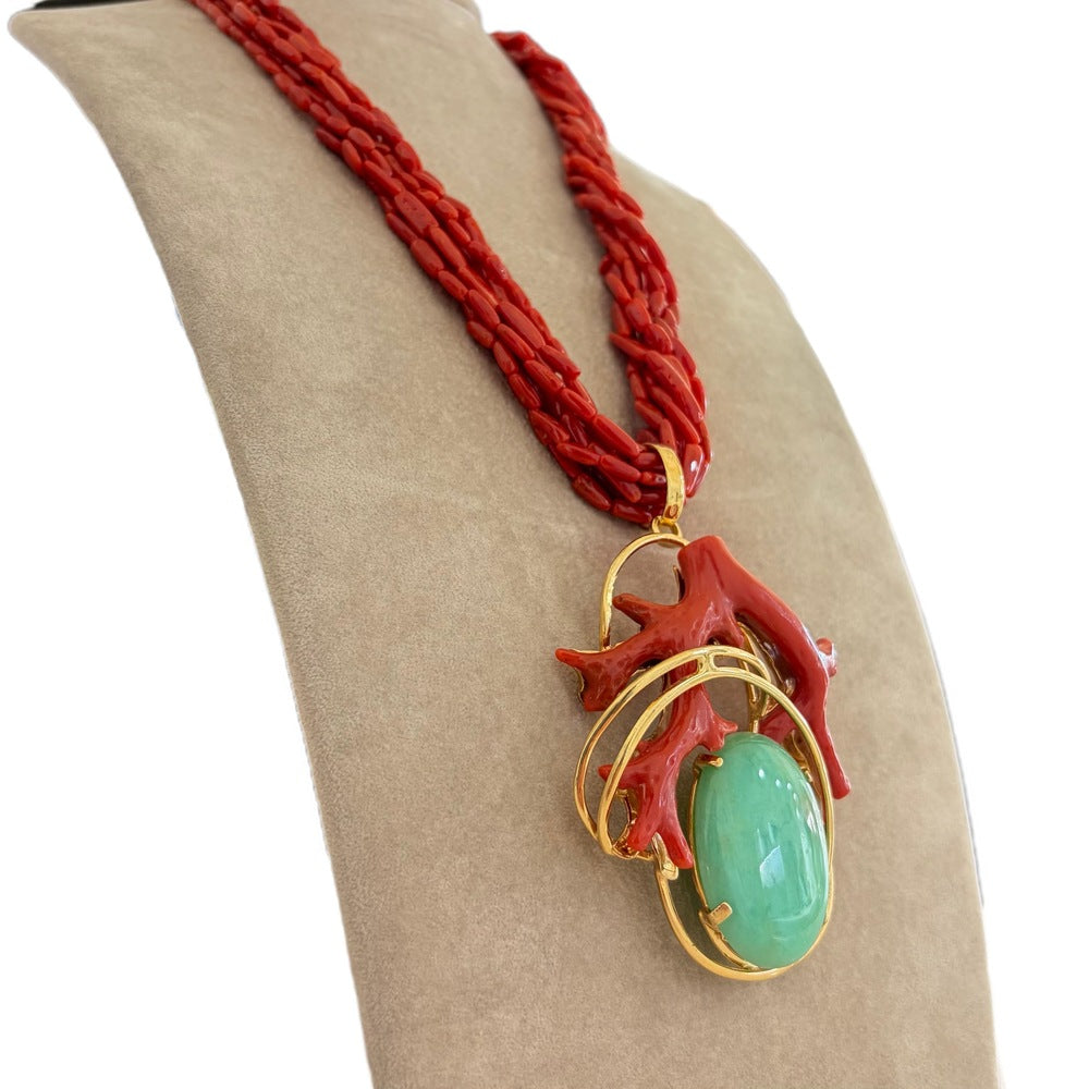 Collana Soara Corallo Rosso, Argento dorato e Crisopazio