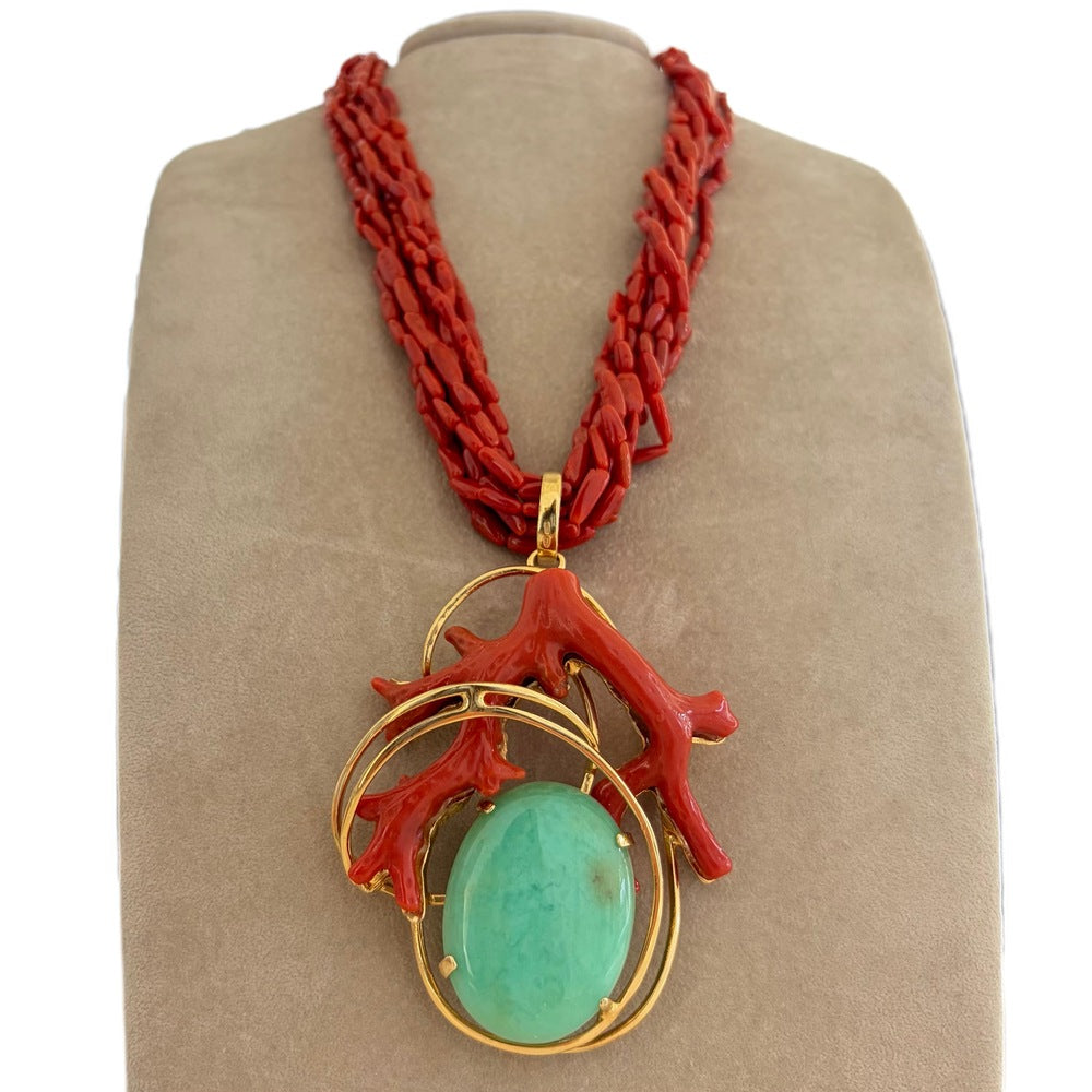 Collana Soara Corallo Rosso, Argento dorato e Crisopazio