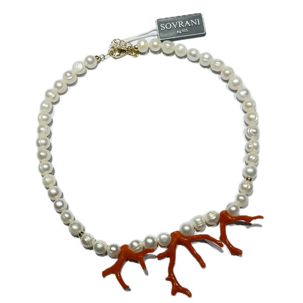 Collana SOVRANI in Argento dorato con Perle e Corallo