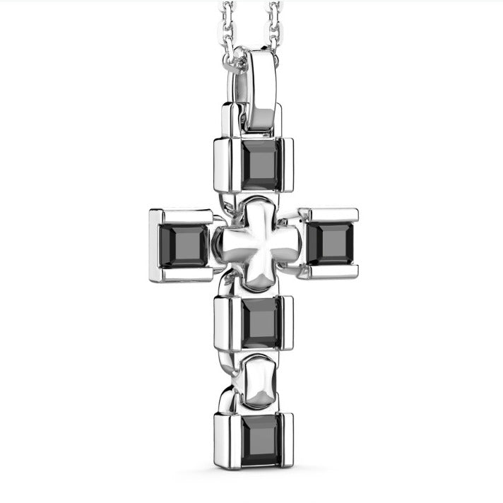 Collana Zancan Croce in Argento e Pietre nere