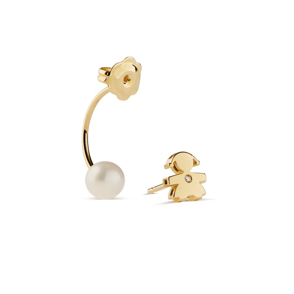 Mono Orecchino LeBebè Sagoma Bimba Oro, Perla e Diamante