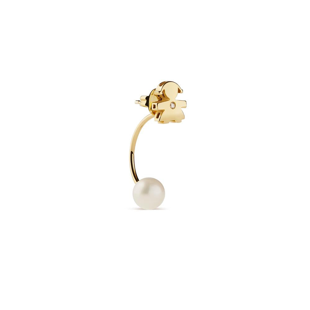 Mono Orecchino LeBebè Sagoma Bimba Oro, Perla e Diamante