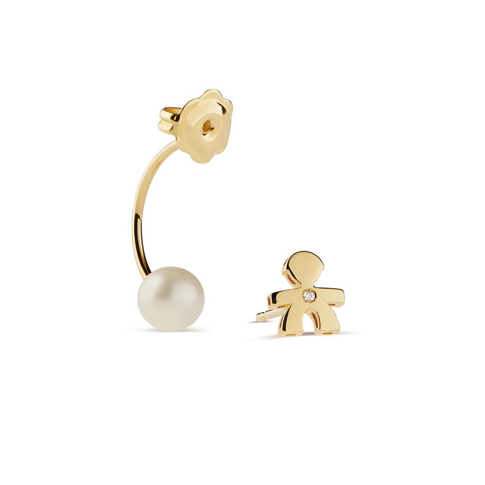 Mono Orecchino LeBebè Sagoma Bimbo Oro, Perla e Diamante