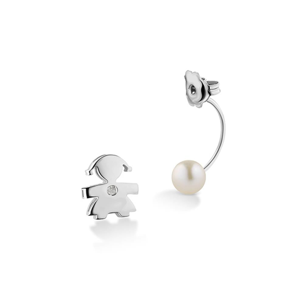 Mono Orecchino LeBebè Sagoma Bimba Oro, Perla e Diamante