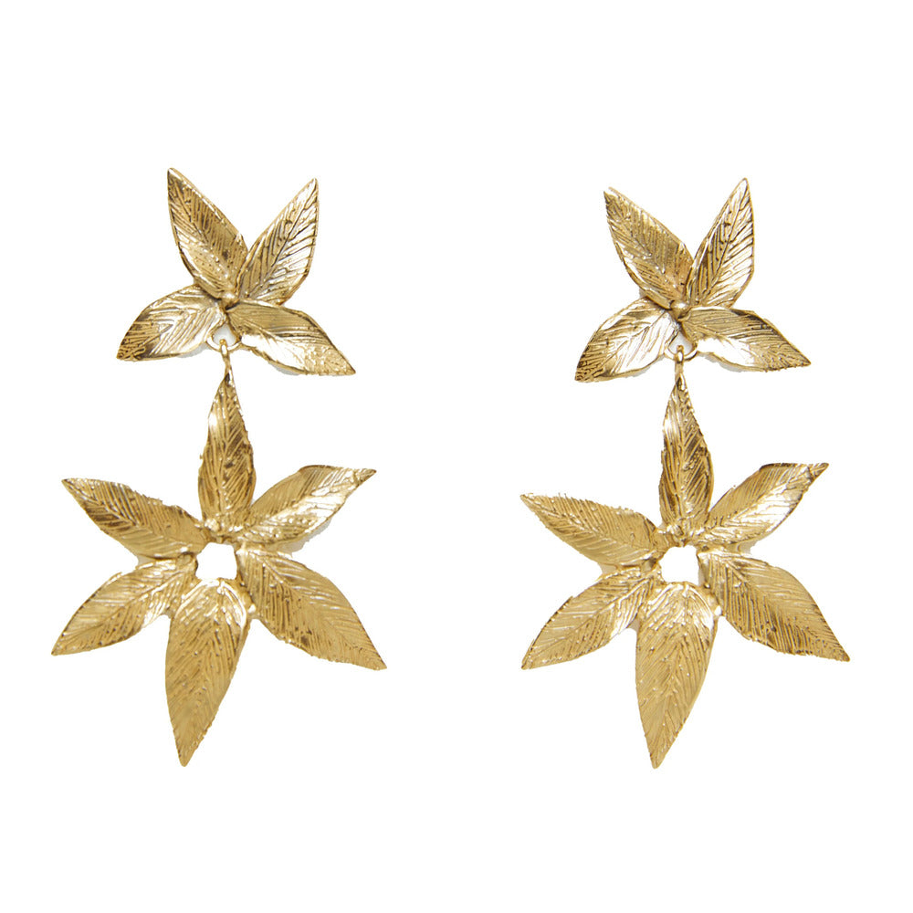 Orecchini Giulia Barela Leaves Flora Bronzo bagnato Oro 24 carati
