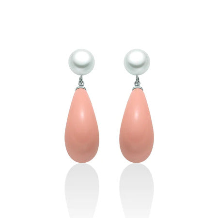 Orecchini Pendenti Miluna Perle Bianche e Corallo Rosa