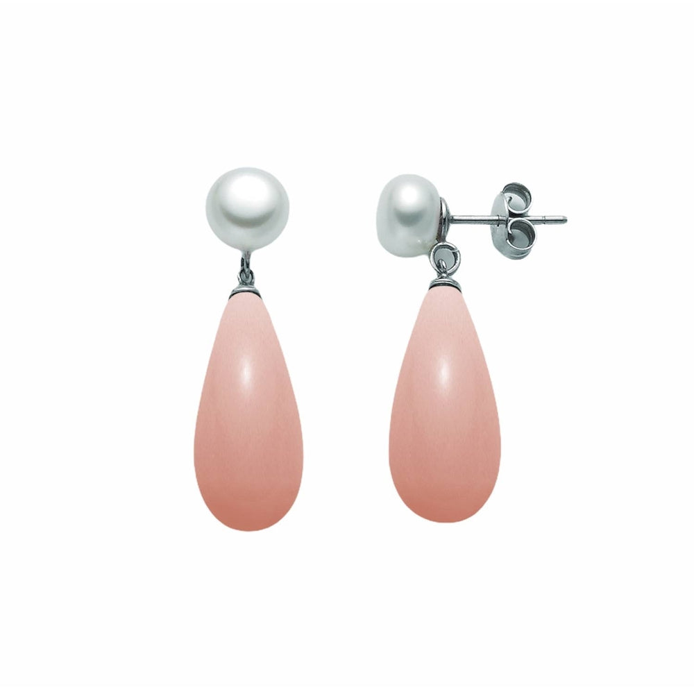 Orecchini Pendenti Miluna Perle Bianche e Corallo Rosa