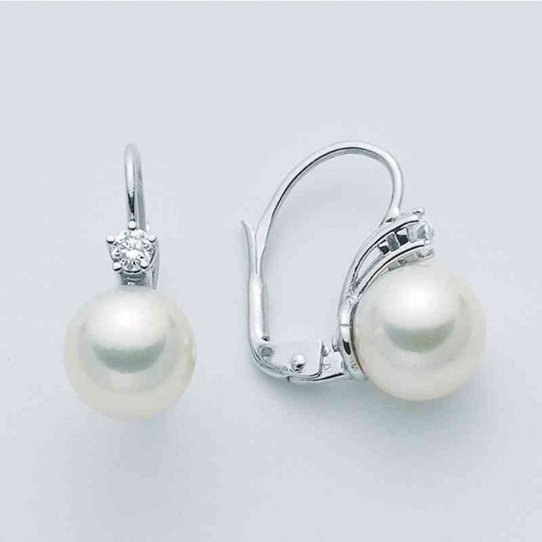Orecchini NIMEI Oro Bianco con Perle Akoya , e Diamanti