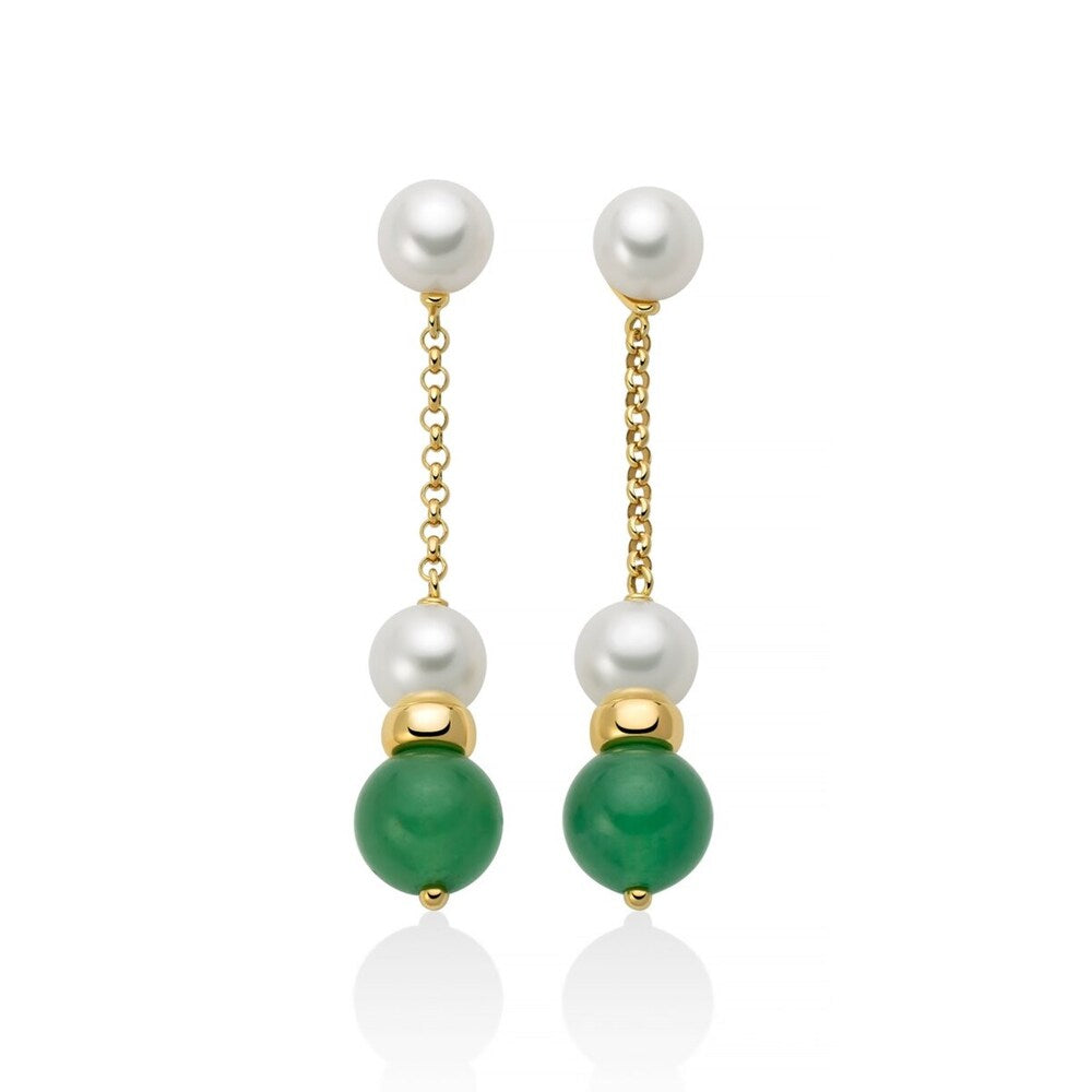 Orecchini Miluna Argento Dorato con Perle e Avventurina Verde