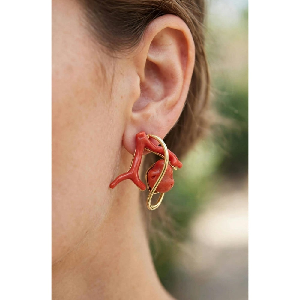 Orecchini SOARA in Argento Dorato e Corallo Rosso