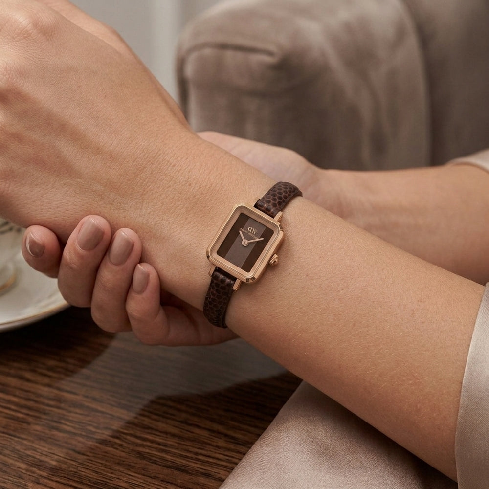Orologio Daniel Wellington Quadro Mini Brown Lizard Padstow Rose Gold