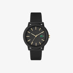 orologio sportivo lacoste in silicone nero con dettagli dorati
