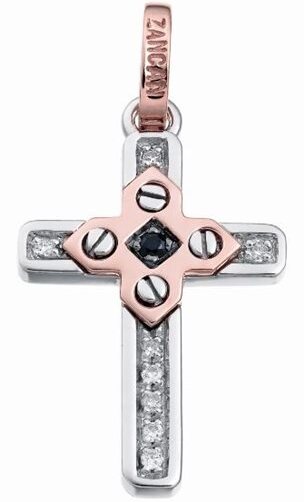 Pendente Croce ZANCAN Oro e Diamanti Bianchi e neri