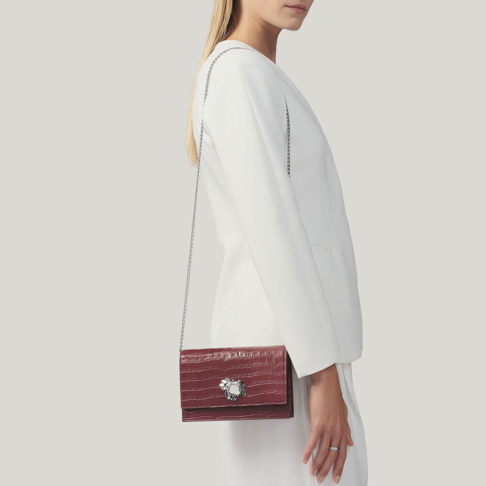 Pochette Giovanni Raspini Jungle Pelle Croco Borgogna